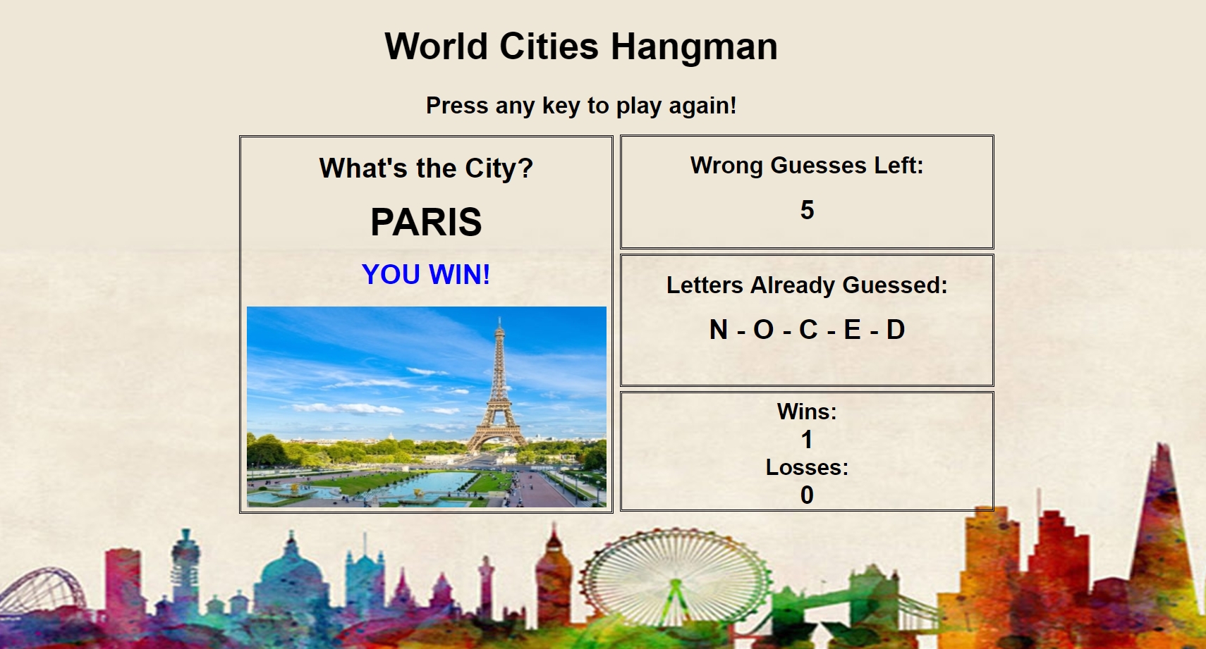 World Cities Hangman